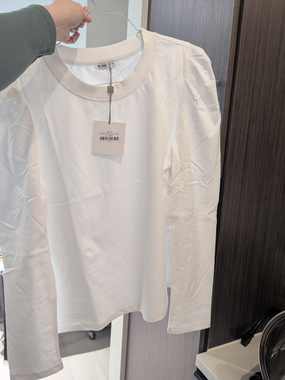 Blank NYC White Long-Sleeve Crewneck Top With Puff Sleeves, Size L (12-14), NWT
